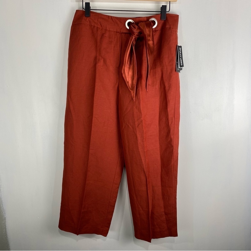 Larry Levine‎ SPT Linen Blend Belted Scarf Tie Front Cropped Pants Size 8 (NWT)